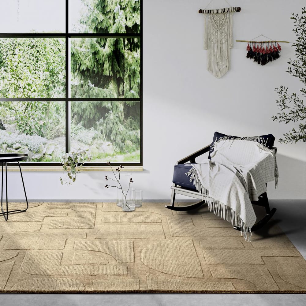Schlafzimmerteppich 80 x 150 cm, feine Wolle, geometrisch, beige