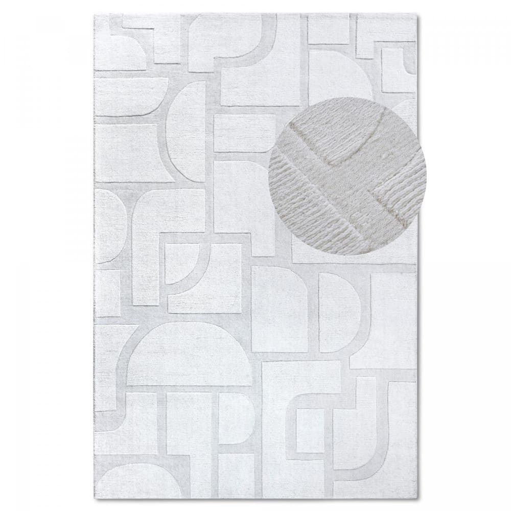 Tapis salon 80x150cm ecru laine géométrique