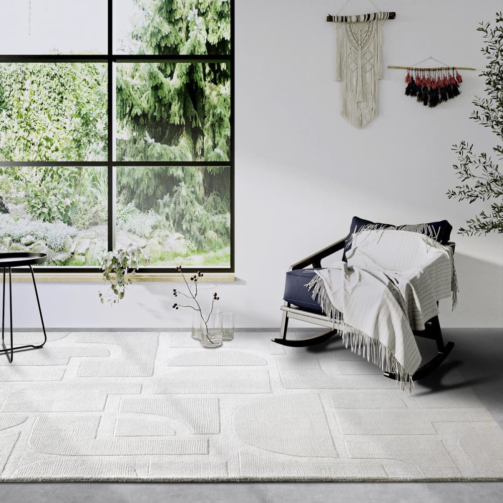 Tapis salon 80x150cm ecru laine géométrique — vue 3