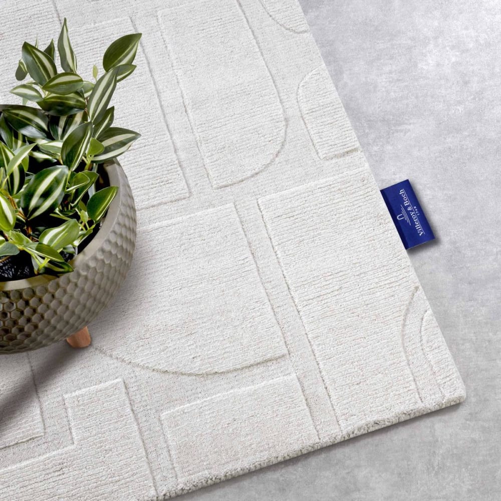 Tapis salon 80x150cm ecru laine géométrique — vue 4