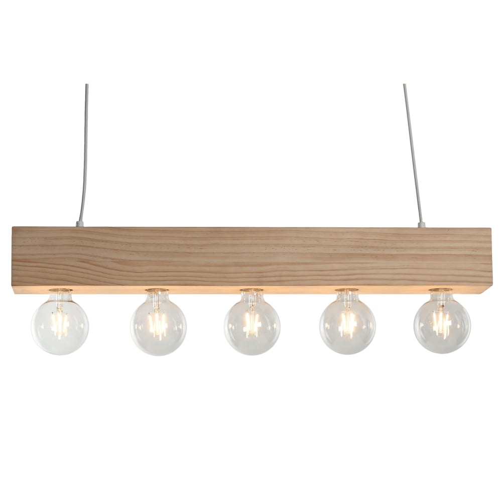 Plafonnier 5 ampoules en bois marron 80x10x30 cm