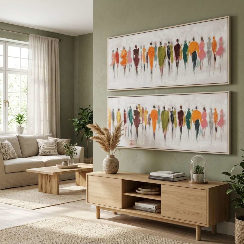 Lot 2 tableaux personnages en tissu multicolore 152x3x52 cm — vue 3