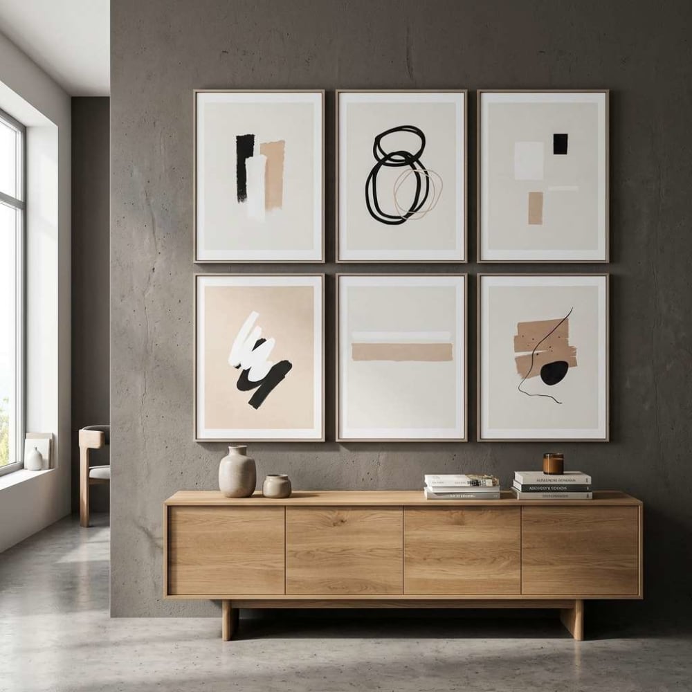 Lot 6 tableaux moderne en tissu beige 60x4x80 cm — vue 3