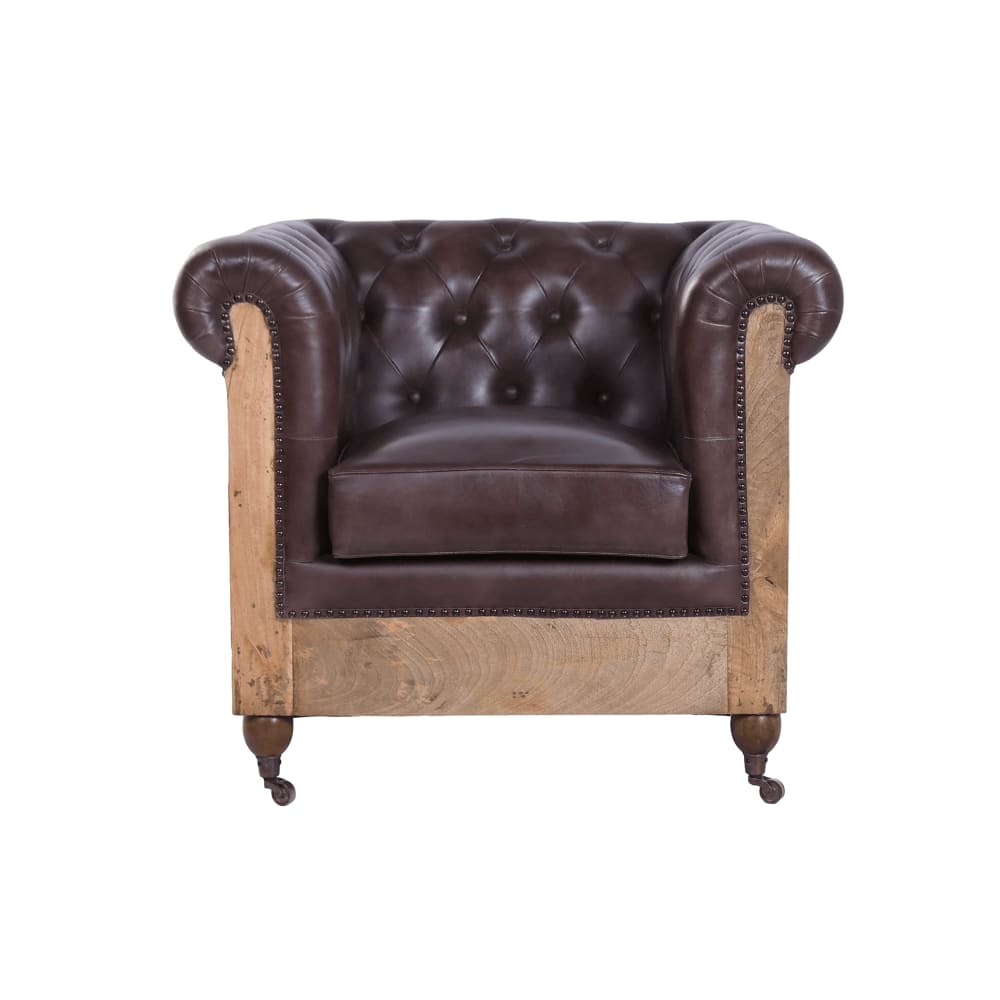 Fauteuil en cuir et manguier marron 84x77x79 cm