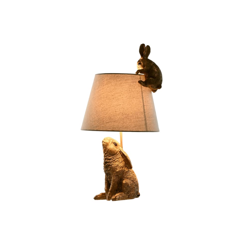 Lampe lapins en résine dorée 30x30x58 cm