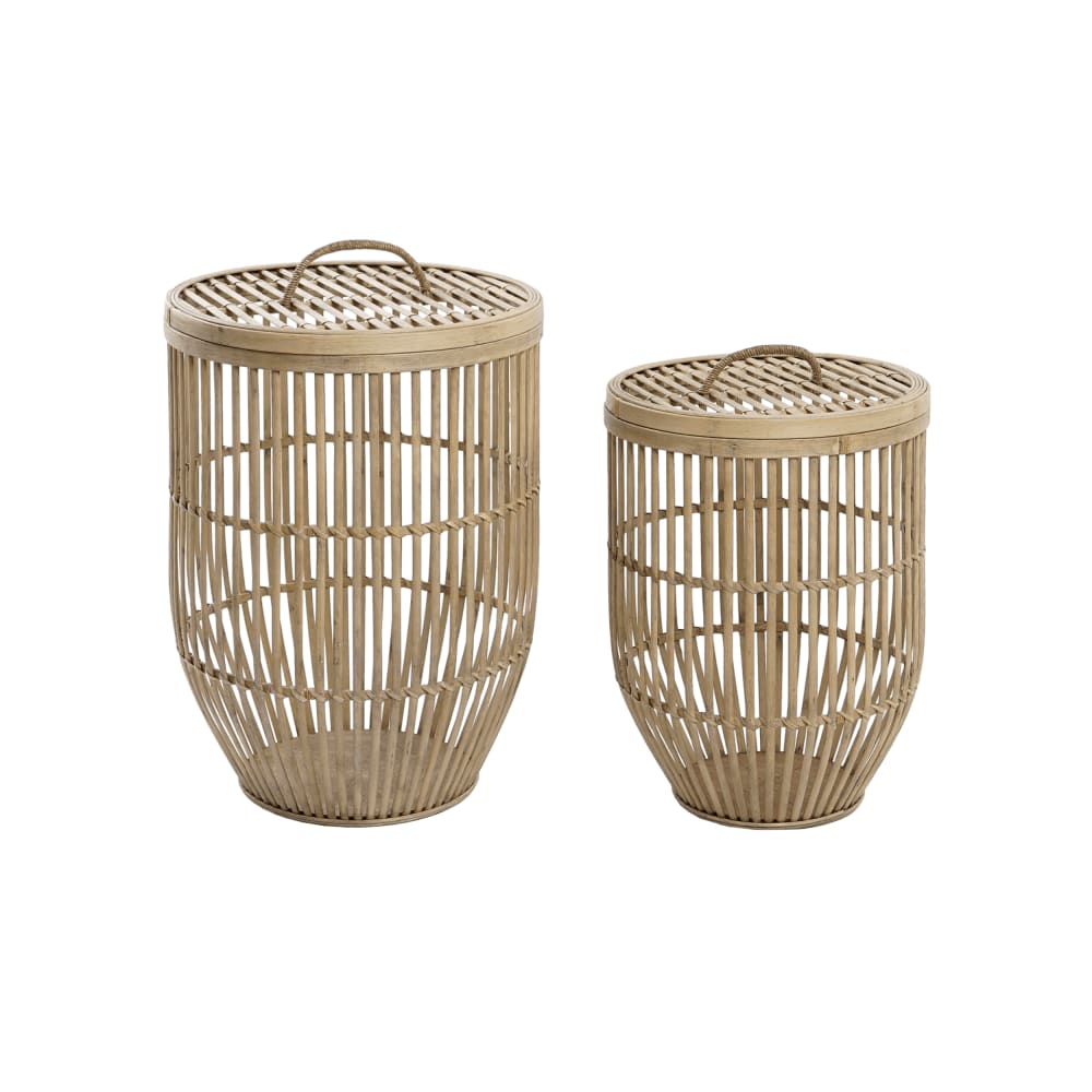 Ensemble de 2 paniers en bambou avec couvercle marron 40x40x61 cm