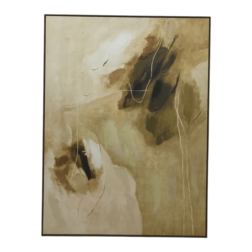 Tableau abstrait en tissu peint main beige 120x4x160 cm