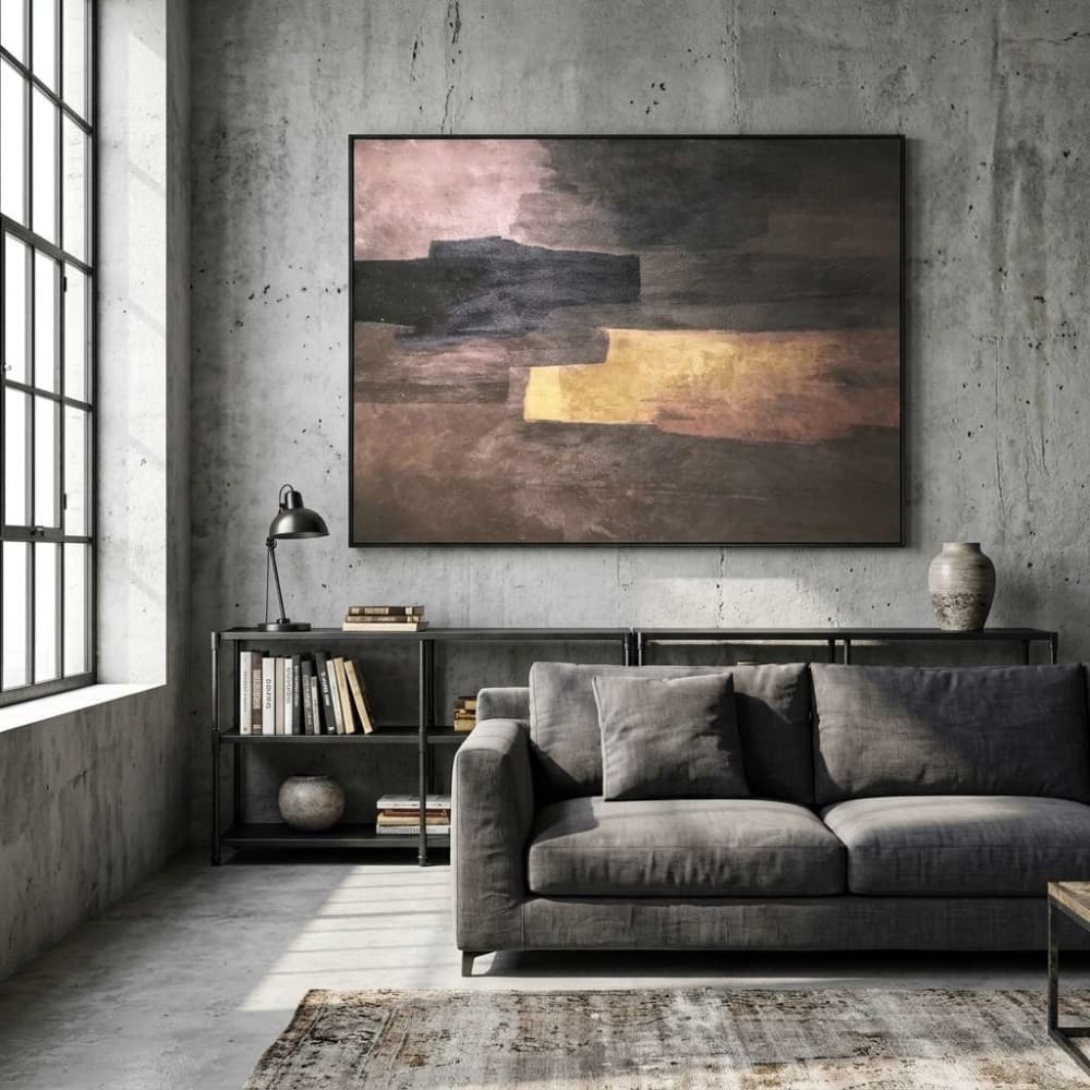 Tableau abstrait en tissu peint main vert mousse 160x4x120 cm — vue 3