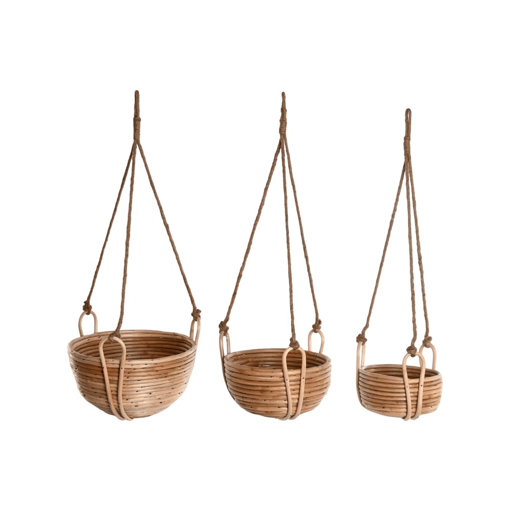 Ensemble de 3 cache pots suspendus en osier marron 31x31x23 cm
