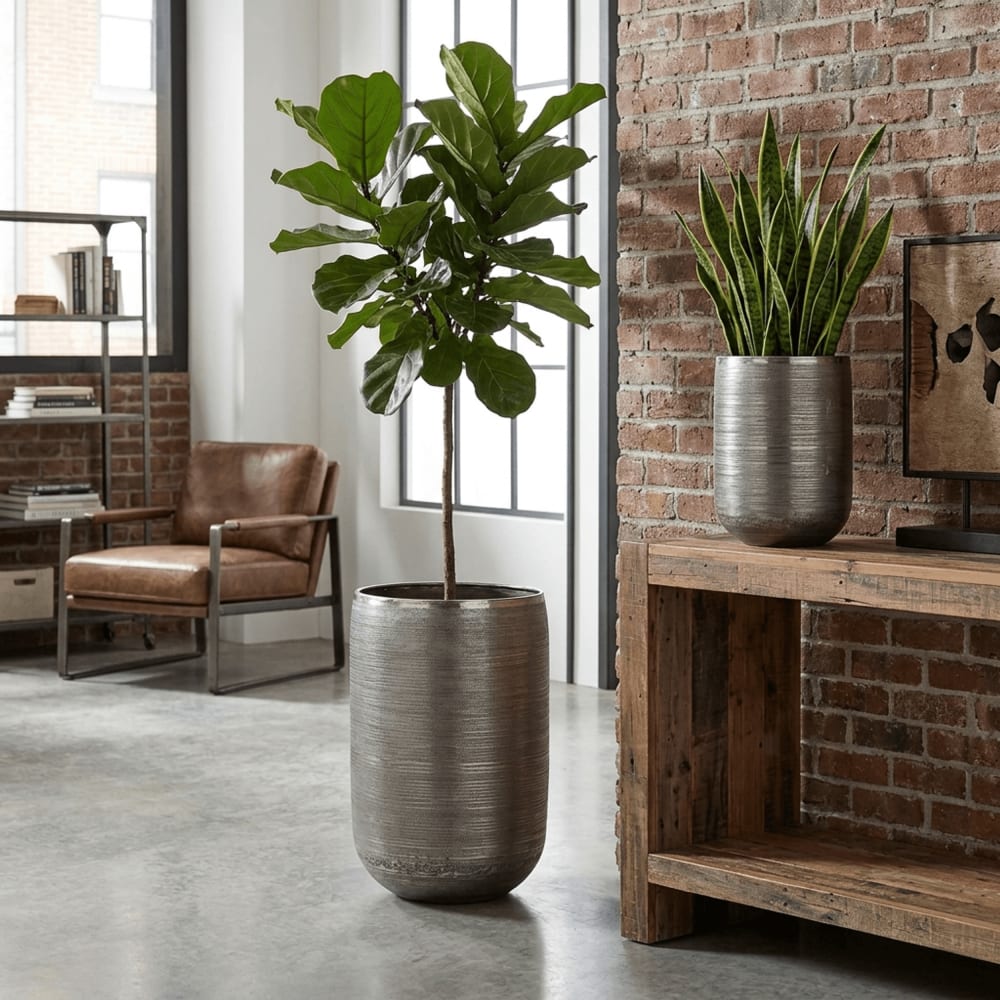 Ensemble de 2 cache pots en aluminium vert mousse 35x35x64 cm