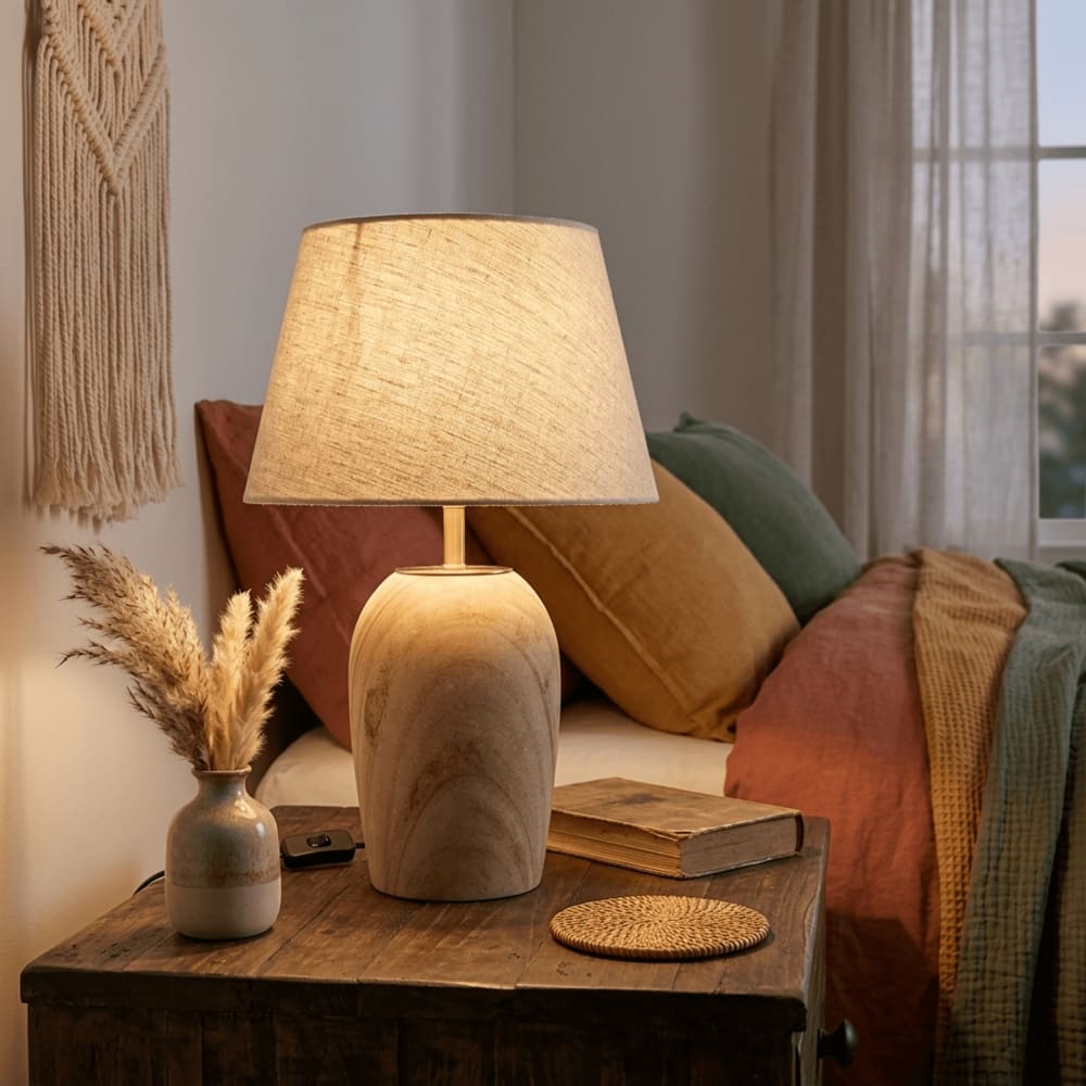 Lampe en laiton et bois marron 25x36x52 cm