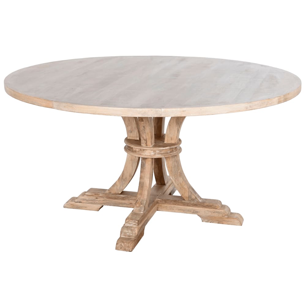Table de salle à manger ronde en bois massif blanc 150x150x76 cm