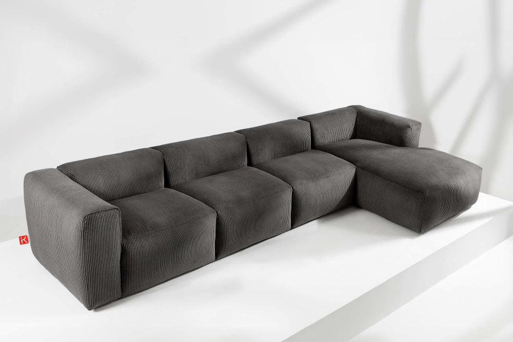 Ecksofa Rechts 6 Sitzer mit extrem weicher Sitzfläche, grau -