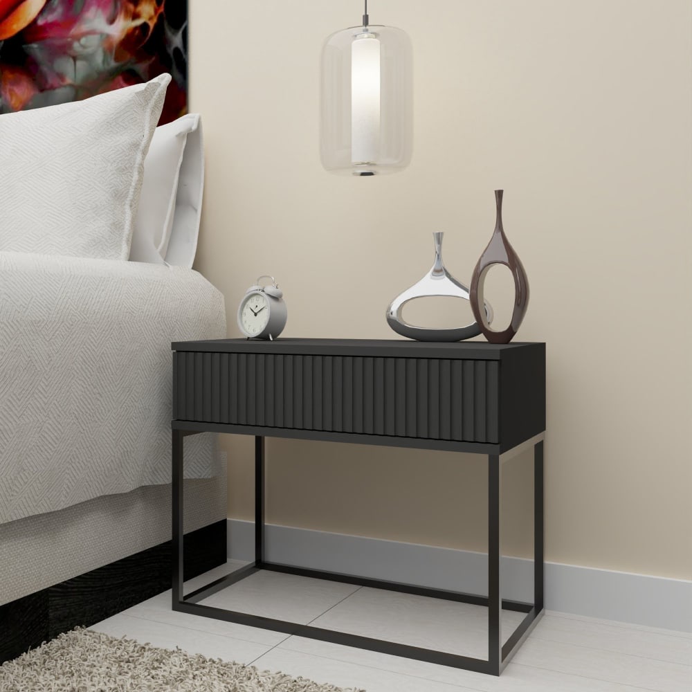 Nachttisch (2-St) rechteckige, minimalistisches Design, anthrazit