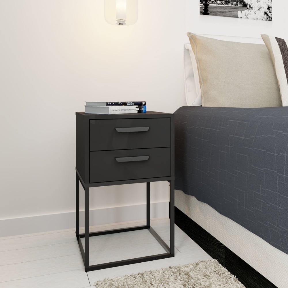 Nachttisch (2-St) rechteckige, minimalistisches Design, anthrazit