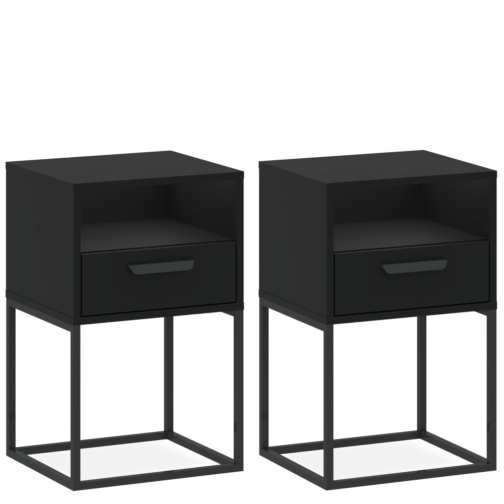 KONSIMO Nachttisch (2-St) rechteckige, minimalistisches Design, schwarz style modern - Metall