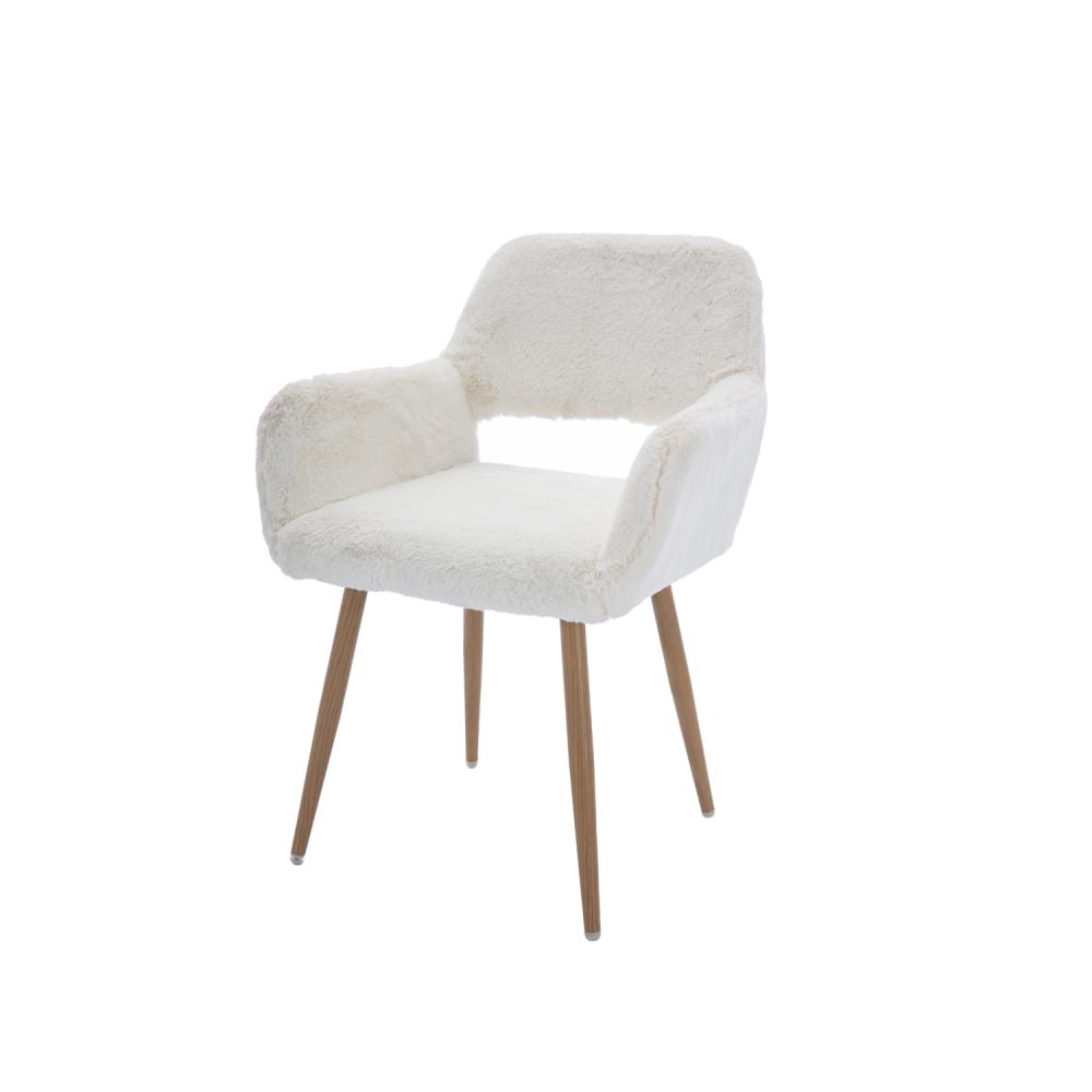 Chaise de bureau en fausse fourrure avec pieds en acier, blanc Chaise de bureau en fausse fourrure avec pieds en acier, blanc