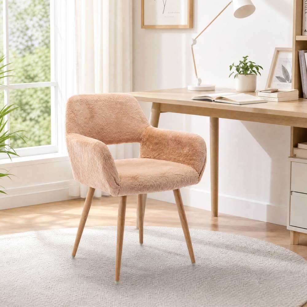 Bürostuhl aus Kunstfell mit Stahlbeinen, camel - Maisons Du Monde