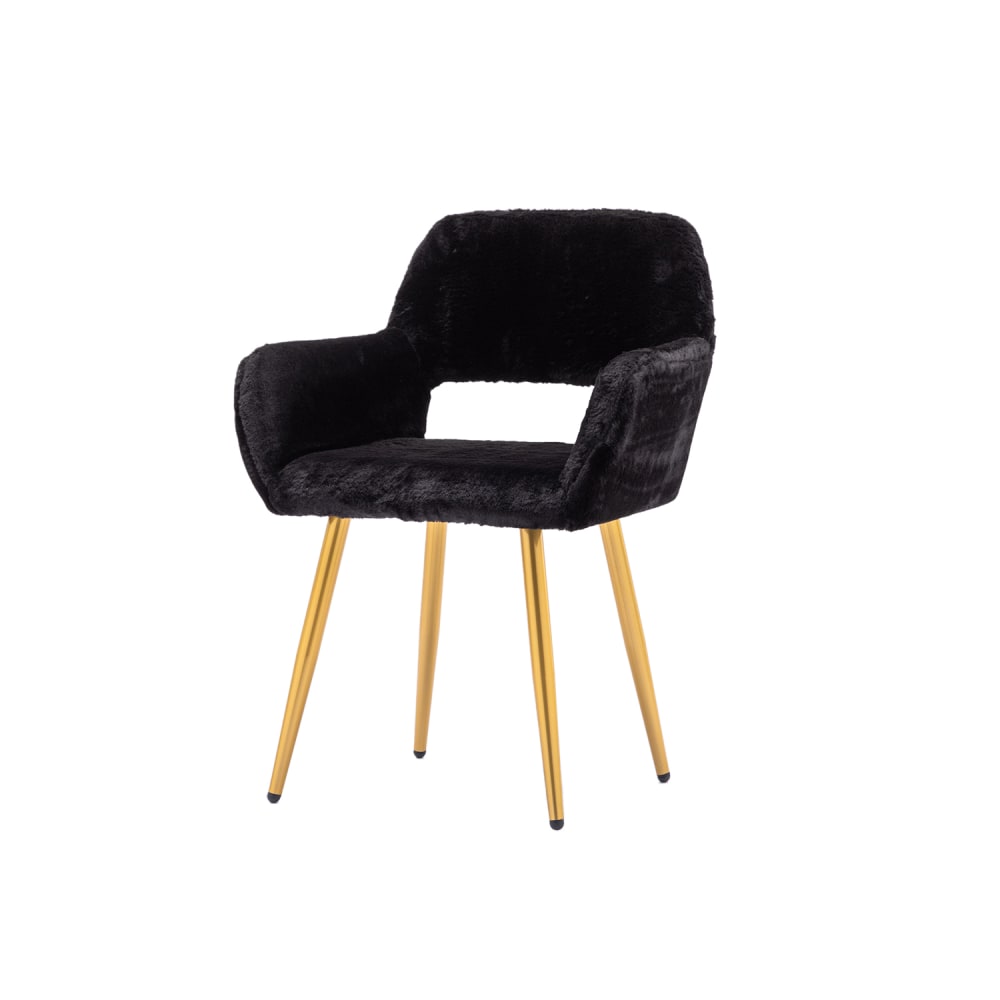 Chaise de bureau en fausse fourrure avec pieds en acier, noir Chaise de bureau en fausse fourrure avec pieds en acier, noir