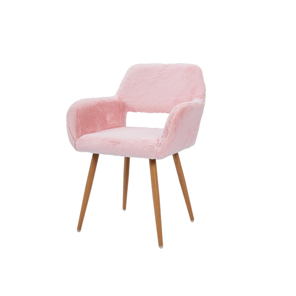 Chaise de bureau en fausse fourrure avec pieds en acier, rose Chaise de bureau en fausse fourrure avec pieds en acier, rose