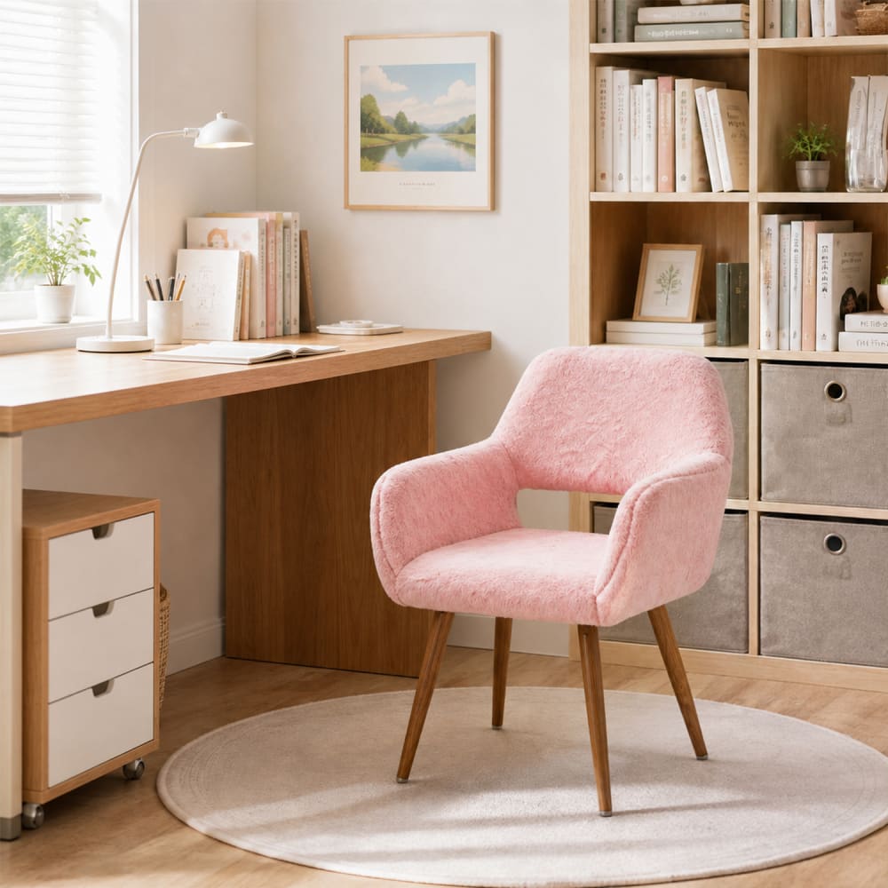 Bürostuhl aus Kunstfell mit Stahlbeinen, rosa - Maisons Du Monde