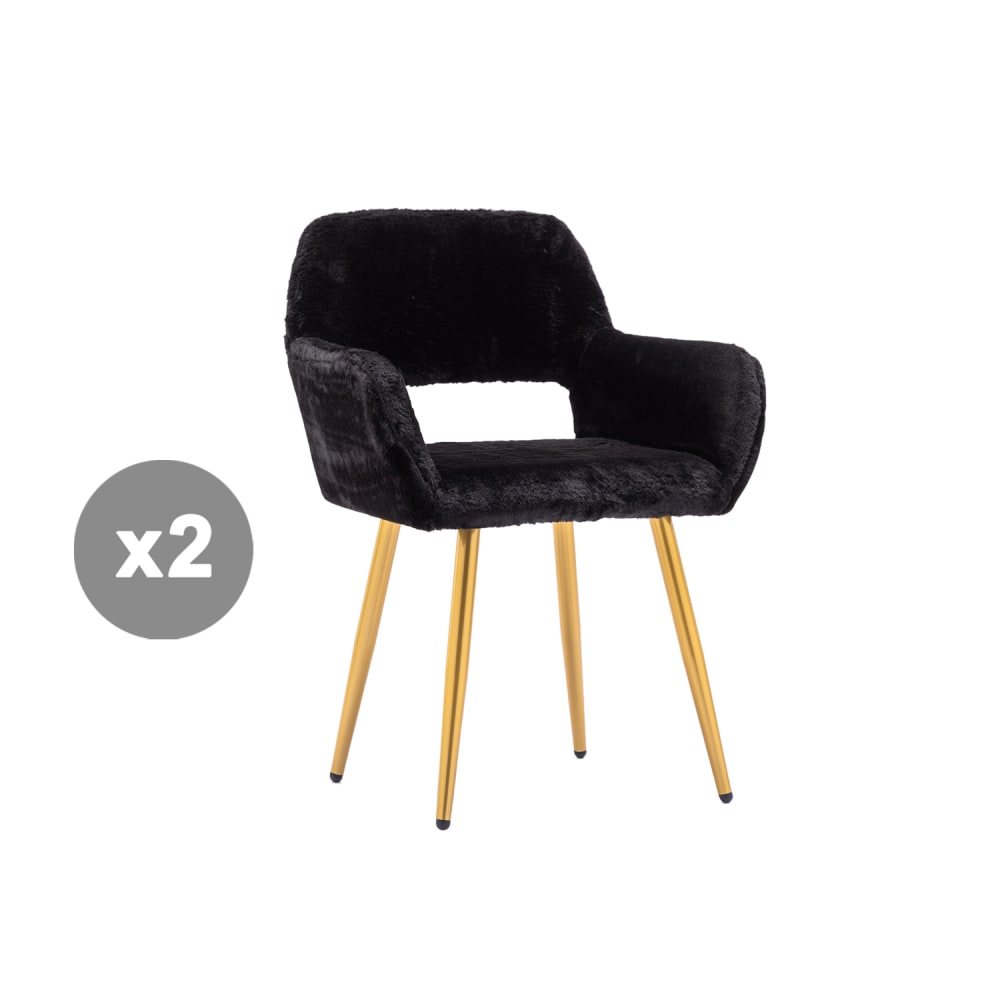 Meubles Cosy 2er-Set Kunstfell-Esszimmerstühle mit Stahlbeinen, schwarz style classic chic - Webpelz