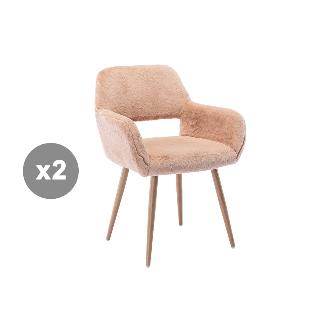 Lot de 2 chaises fausse fourrure avec pieds acier, camel Lot de 2 chaises fausse fourrure avec pieds acier, camel