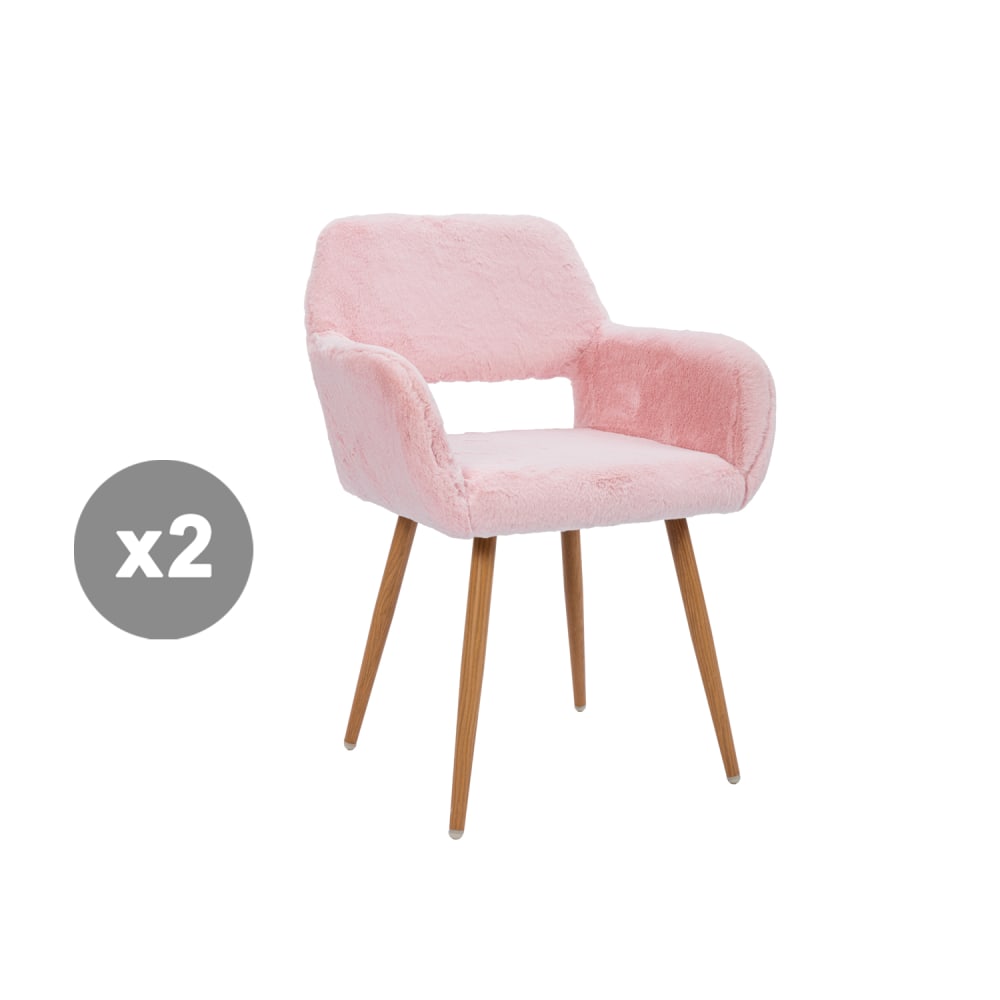 Lot de 2 chaises fausse fourrure avec pieds acier, rose Lot de 2 chaises fausse fourrure avec pieds acier, rose