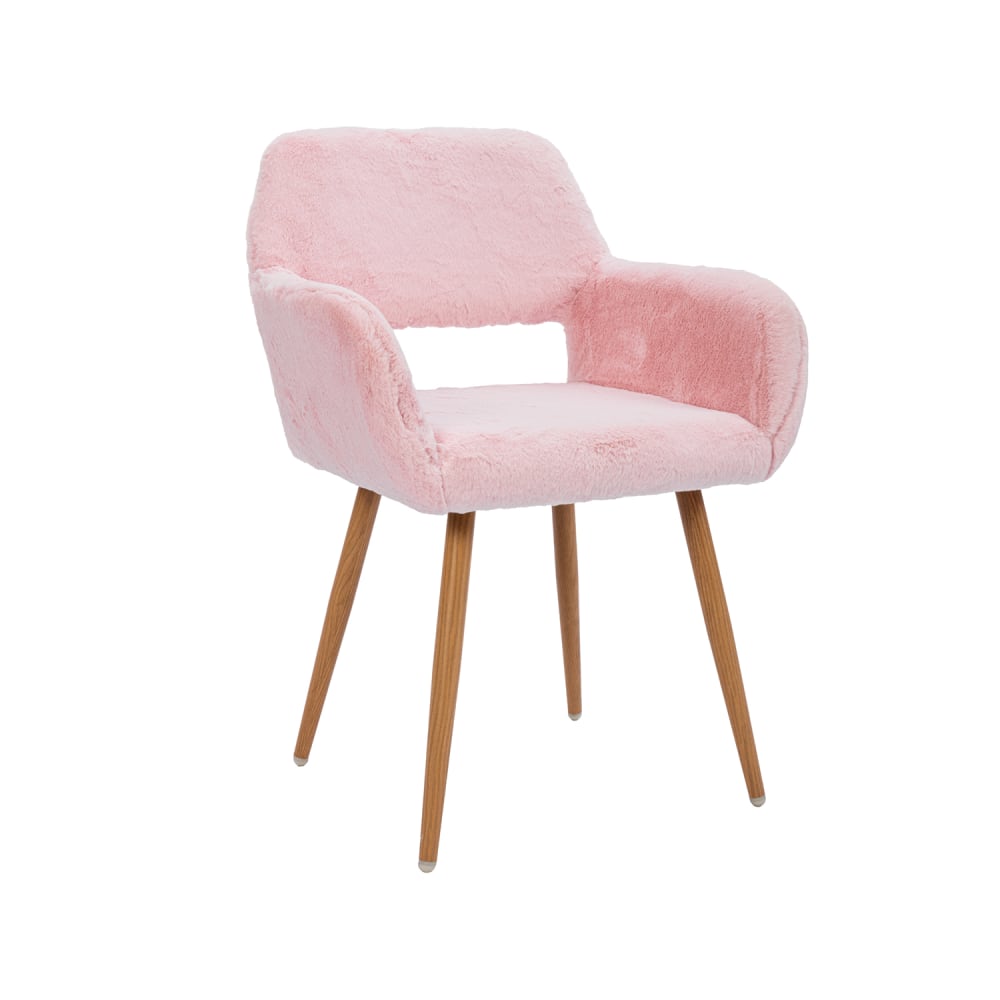 Kunstfell-Esszimmerstuhl mit Stahlbeinen, rosa - Maisons Du Monde