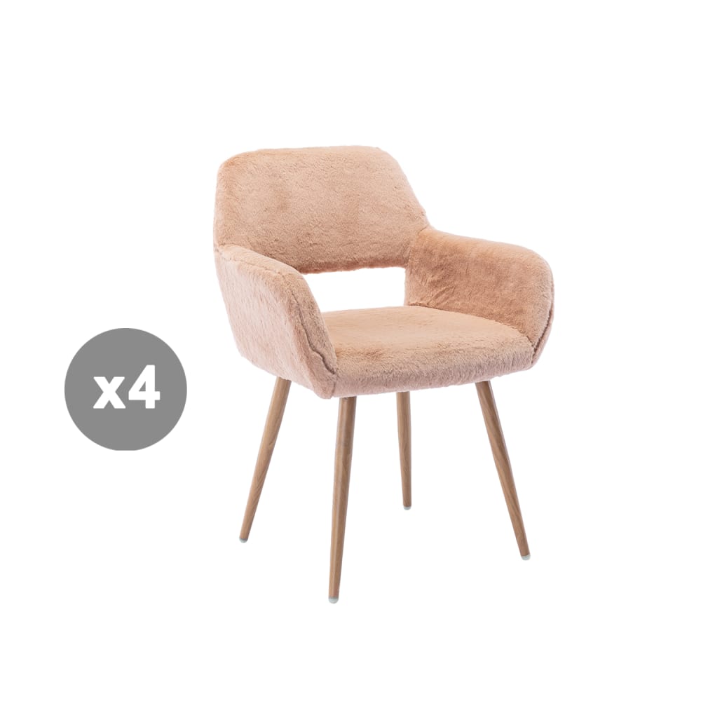 Lot de 4 chaises fausse fourrure avec pieds acier, camel Lot de 4 chaises fausse fourrure avec pieds acier, camel