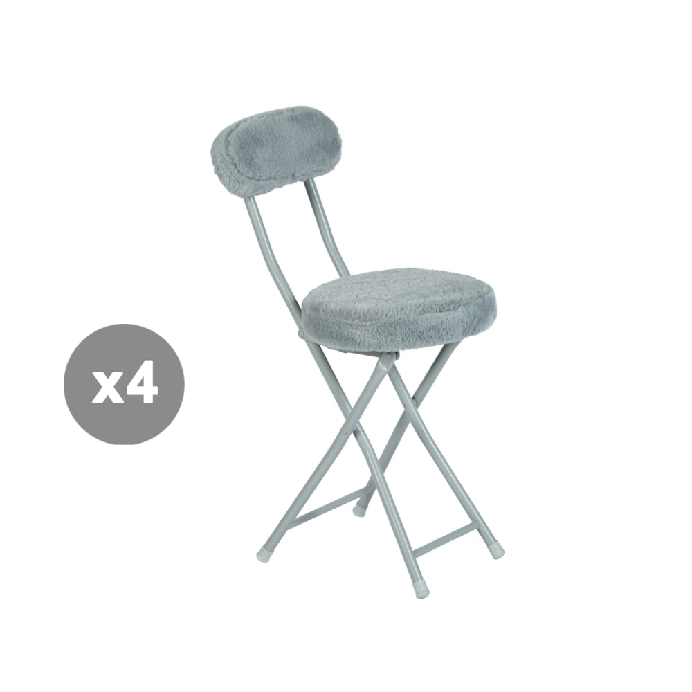 Lot de 4 chaises pliantes rondes avec fausse fourrure, gris Lot de 4 chaises pliantes rondes avec fausse fourrure, gris