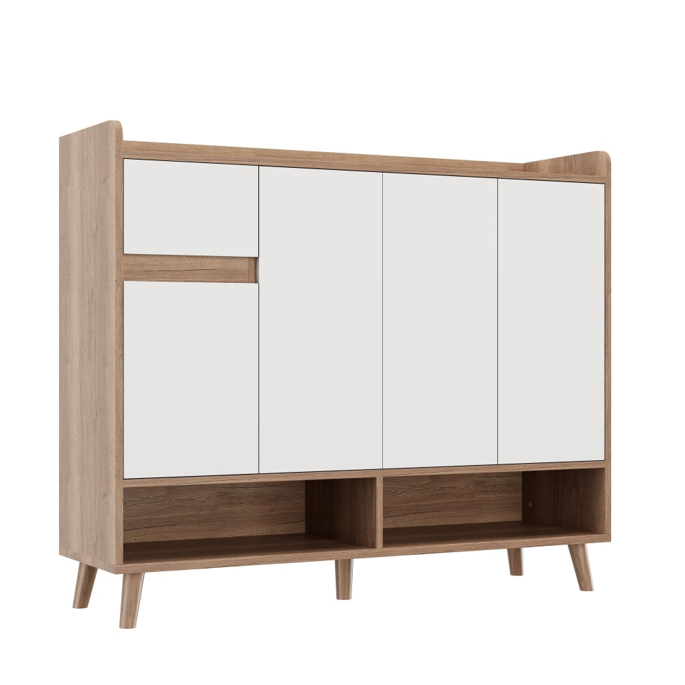 Flieks Sideboard Kommode Schuhschrank Großer Stauraum Weiß Natural style modern Weiß Spanplatte