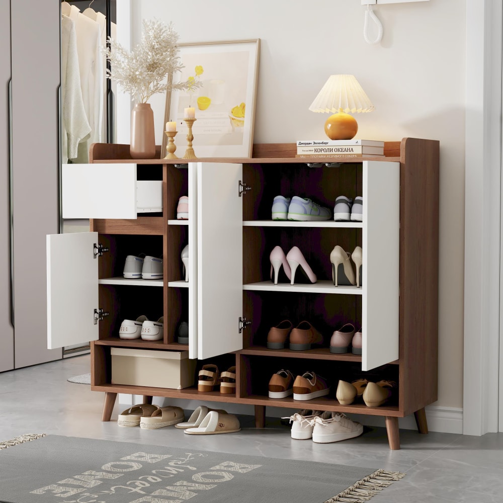 Sideboard Kommode Schuhschrank Großer Stauraum Weiß Natural -