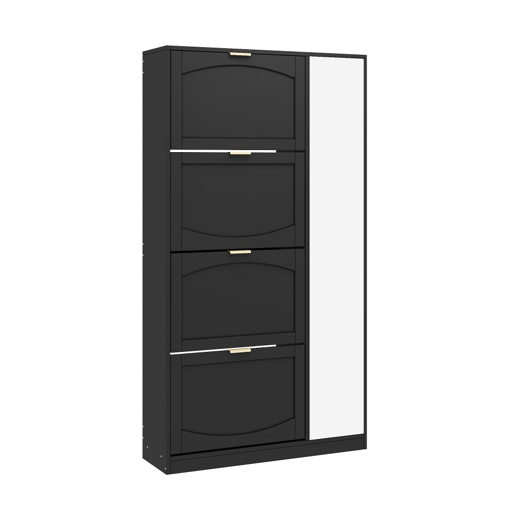 Flieks Schuhschrank Spiegel Klappfächer Verstellbares Regal Schwarz style modern Schwarz Spanplatte