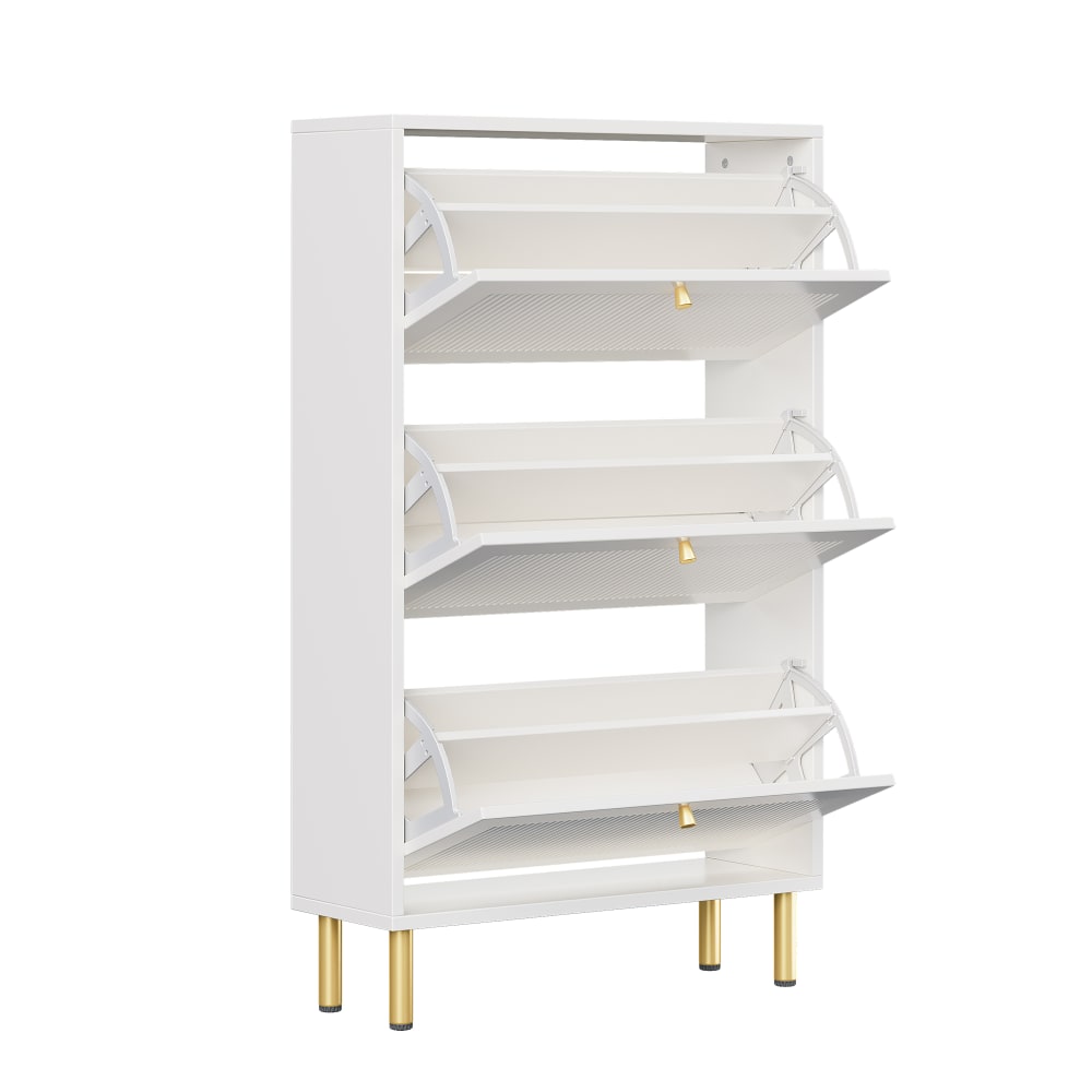 Flieks Schmaler Schuhkipper 3 Klapptüren 6 Ablagen Modernes Design style modern Weiß Spanplatte