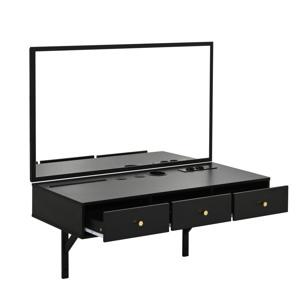 Flieks Hängender Schminktisch Spiegel 3 Schubladen Schwarz style modern Schwarz Spanplatte