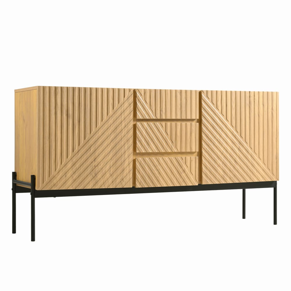 Flieks Sideboard 2 Türen 3 Schubladen Metallbeine Linien-Design style modern Braun Spanplatte