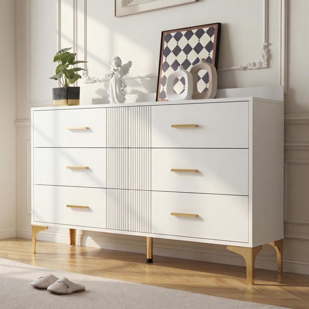 Kommode Weiß 6 Schubladen für Wohnzimmer und Schlafzimmer -