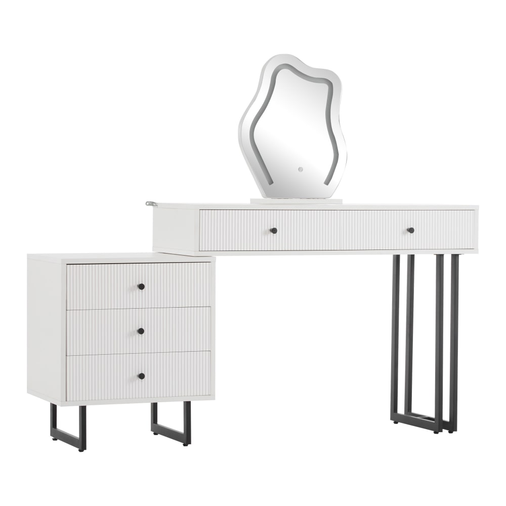 Flieks Schminktisch mit Spiegel 3-farbige LED ausziehbare Tischplatte weiß style modern - Spanplatte