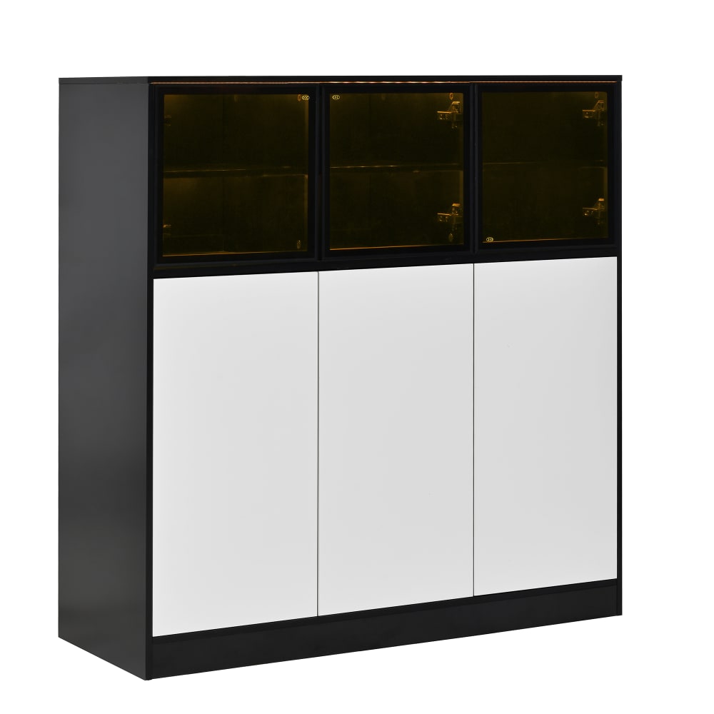 Flieks Sideboard Küchenschrank Beleuchtung Glastüren Stauraumschrank Weiß style modern Weiß Spanplatte