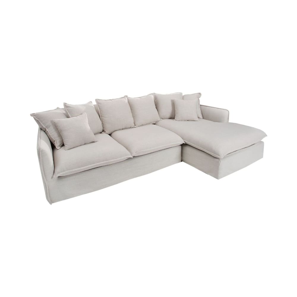 Canapé d'angle 4 places en tissu en polyester blanc Canapé d'angle 4 places en tissu en polyester blanc