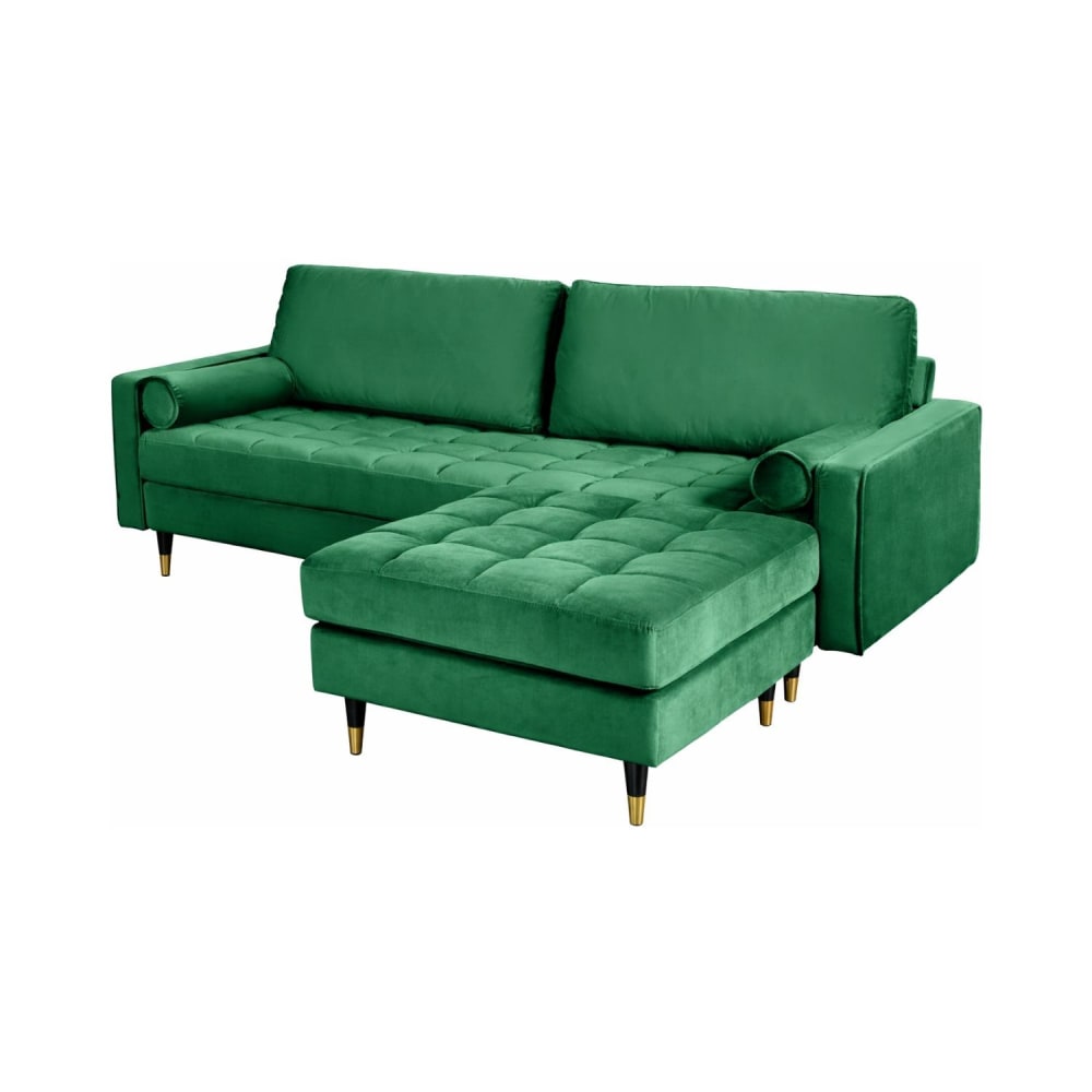 Canapé d'angle avec pouf 4 places en velours de polyester vert Canapé d'angle avec pouf 4 places en velours de polyester vert