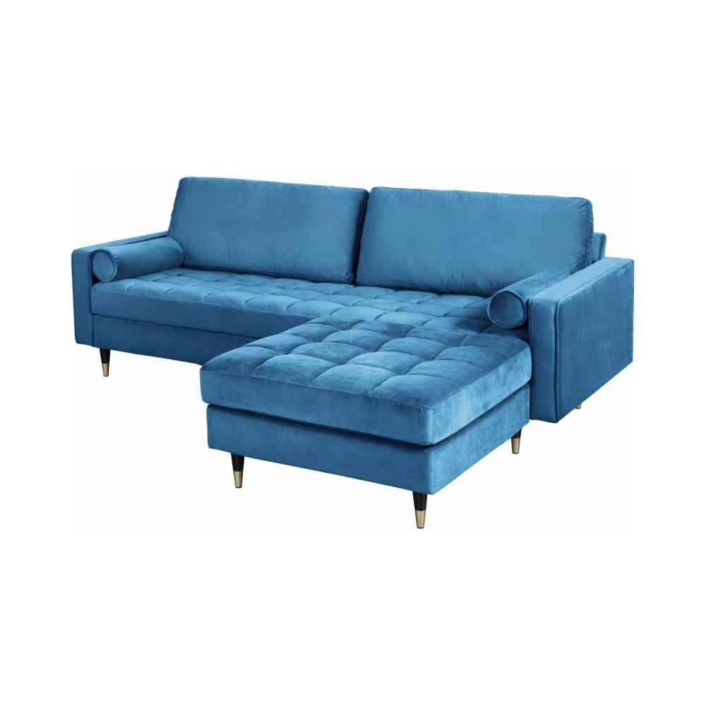 Canapé d'angle avec pouf 4 places en velours de polyester bleu Canapé d'angle avec pouf 4 places en velours de polyester bleu