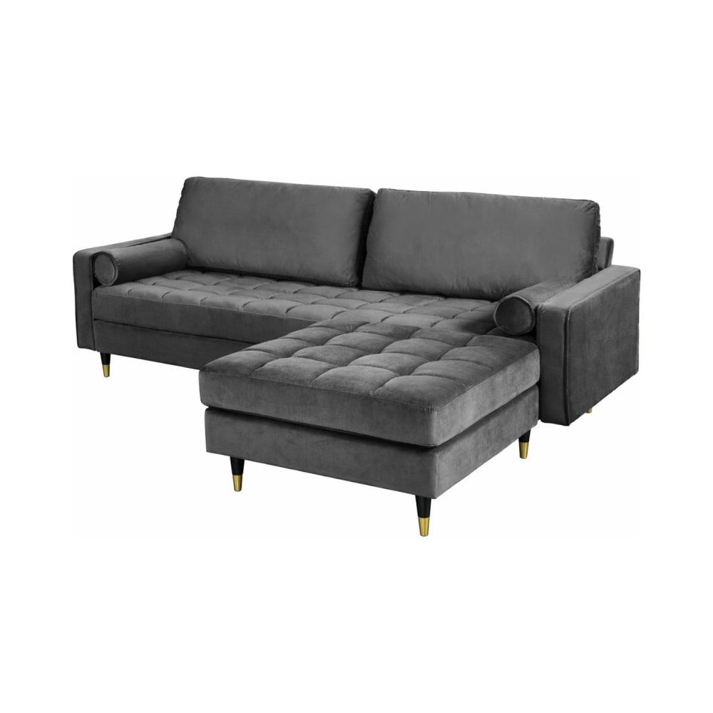 Canapé d'angle avec pouf 4 places en velours de polyester gris Canapé d'angle avec pouf 4 places en velours de polyester gris