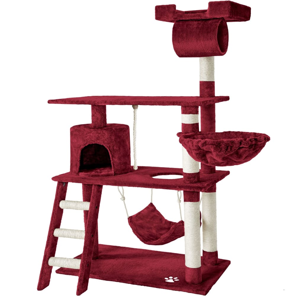 Arbre à chat panneau de fibres griffoir sisal 141cm rouge bordeaux