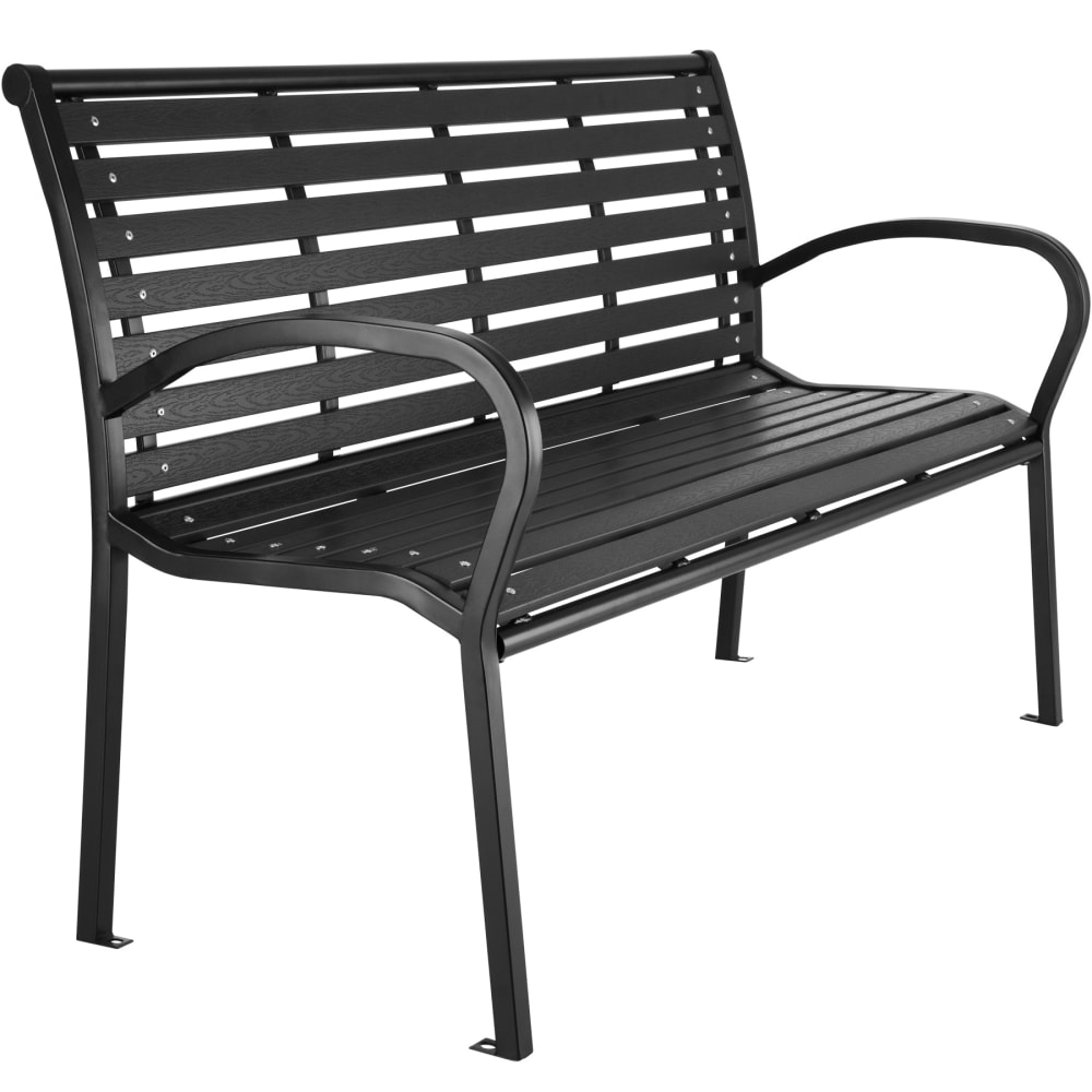 Banc de jardin 3 places 126x62x81,5cm bois naturel laqué et acier noir Banc de jardin 3 places 126x62x81,5cm bois naturel laqué et acier noir