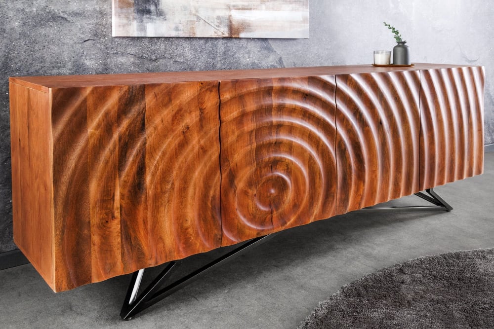 Buffet en bois de manguier foncé et pieds en fer noir 177x75x38cm