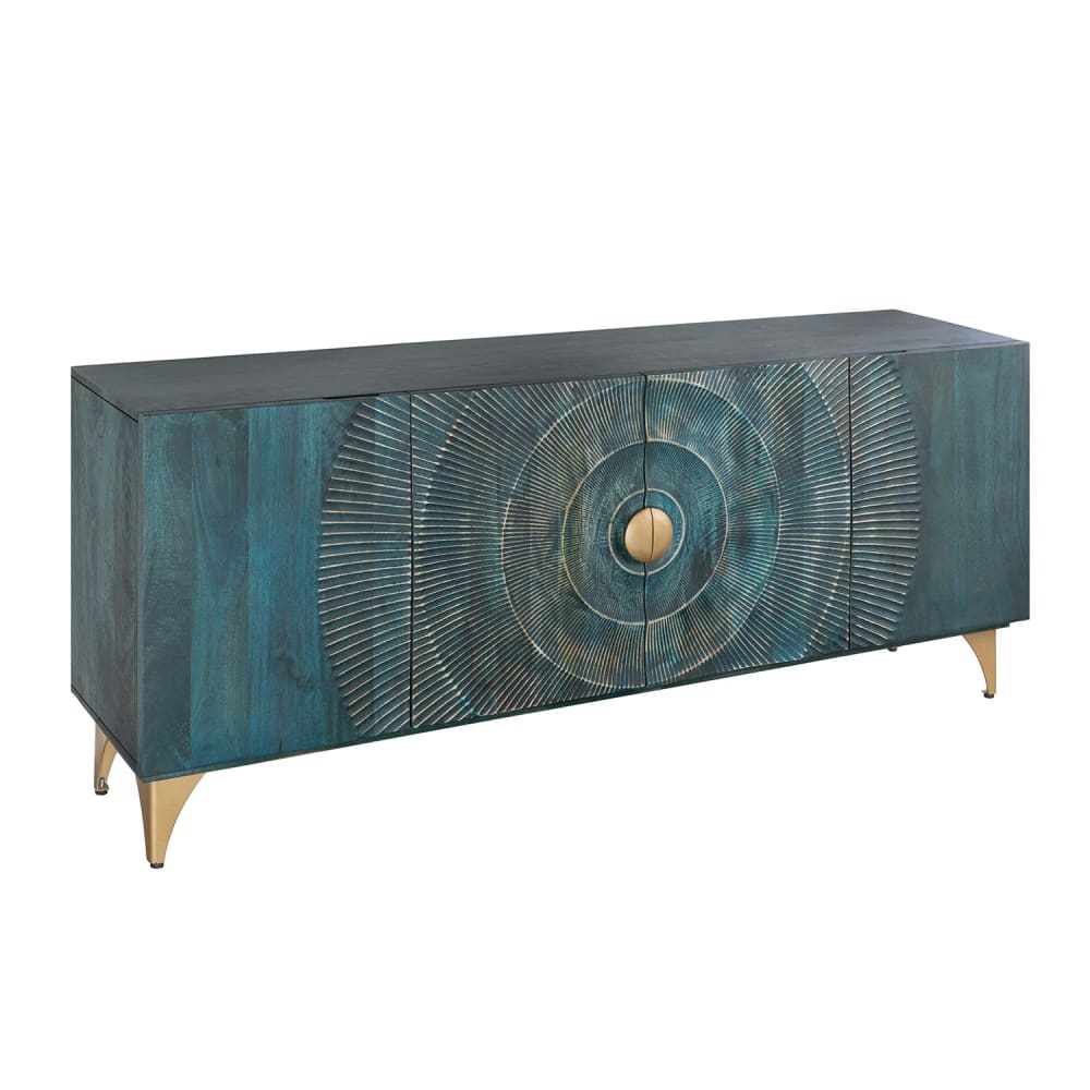 Buffet en bois de manguier bleu et pieds en fer doré 177x76x38cm Buffet en bois de manguier bleu et pieds en fer doré 177x76x38cm