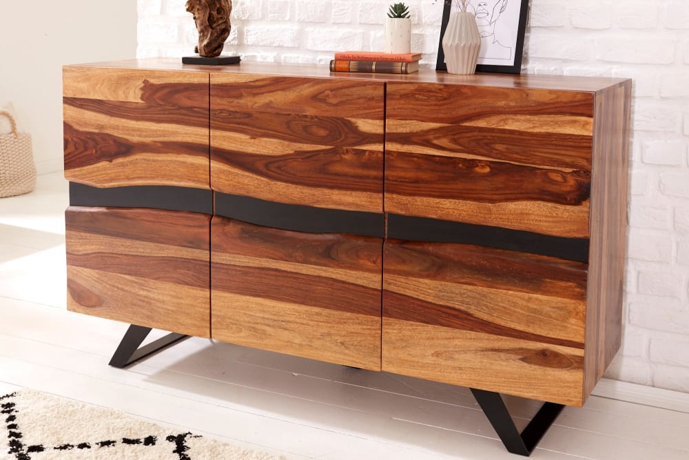 Buffet en bois de sheesham foncé et pieds en fer noir 148x85x38cm