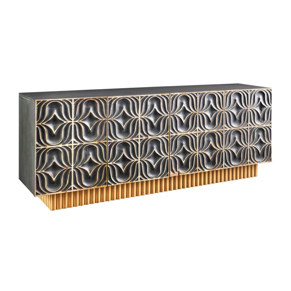 Buffet en bois massif de manguier gris et doré 177x75x38cm Buffet en bois massif de manguier gris et doré 177x75x38cm